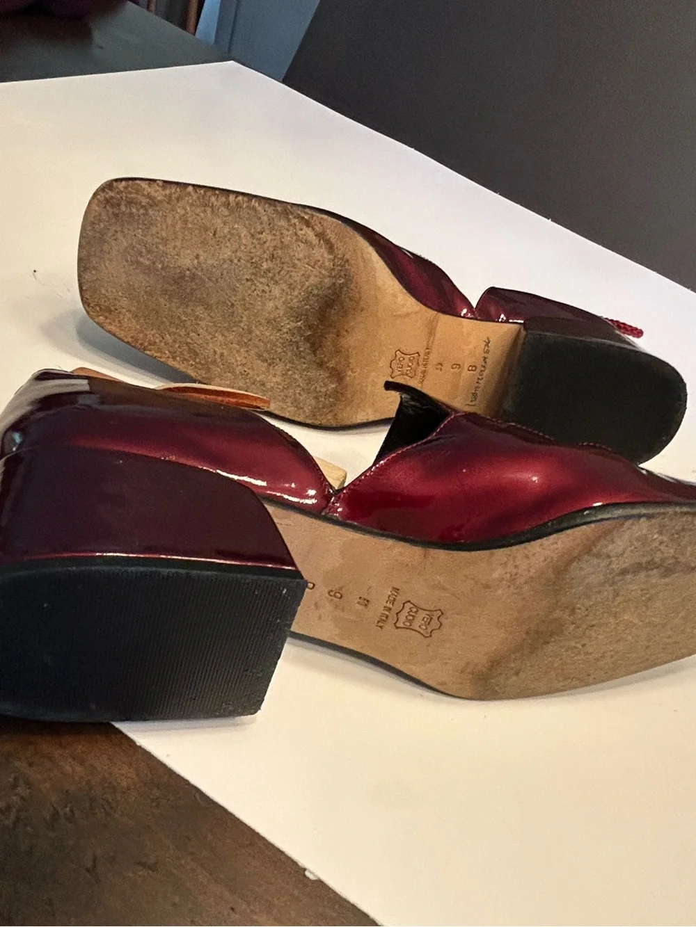 Via Spiga Burgundy Patent Leather Low Heel Loafers